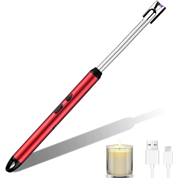 Elektrisk lighter, USB-oppladbar buelighter, lang rekkevidde lighter for grill, kjøkken, komfyr og camping (rød) Red