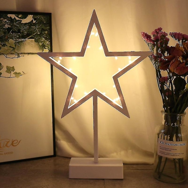 20 Led dekorativa lampor Stjärna Kalla Och Varma Vit Julstjärna Stjärnram Femuddig Star-bordslampa Femuddig Stjärna