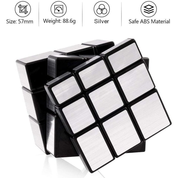 Magic Cube 2x2x2 3x3x3 Puzzle Cube Mirrors Block Pack Irregulær Speedcube Ujevn 3D Puzzle Cube Leker Sølv (2-Pakning)