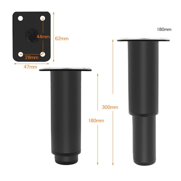 Sengebalkestøtte Møbelben SORT 18CM Sort Black 18cm
