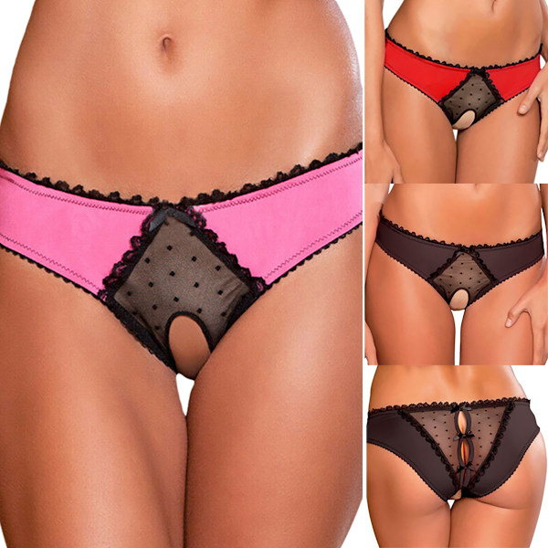 Sexiga damtrosor med färgblock, öppna trosor med låg midja, underkläder svart black M