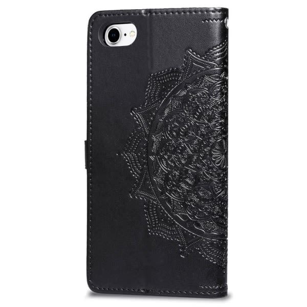 Kompatibel med iPhone 7/8/SE (2020/2022) - Mandala Læder Etui - Sort Sort Sort
