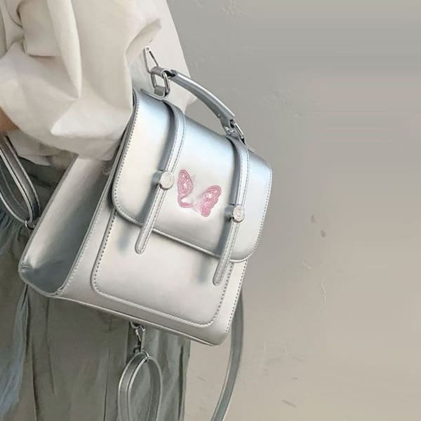 Broderad fjärilshandväska flickryggsäckar VIT white