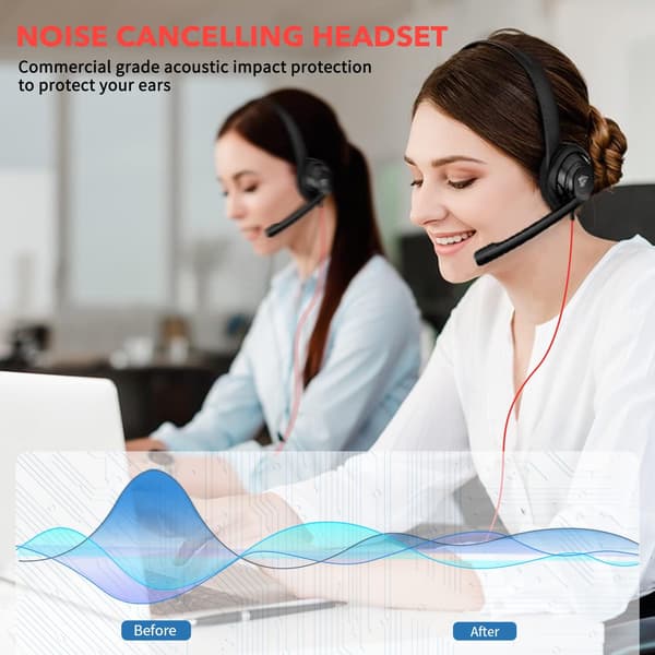 USB-C Headset med mikrofon til bærbar computer, telefon, hovedtelefoner med støjreducerende mikrofon til computer, on-ear kablet kontorheadset til USB-C
