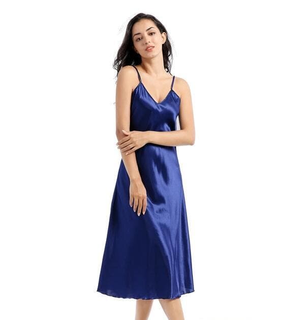 Satin Nattlinne Silke Nattlinne för Kvinnor V-ringad blå blue S