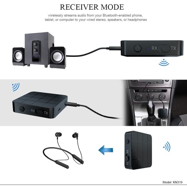 2-i-1 Bluetooth 5.0 Adapter Trådløs Sender og Modtager