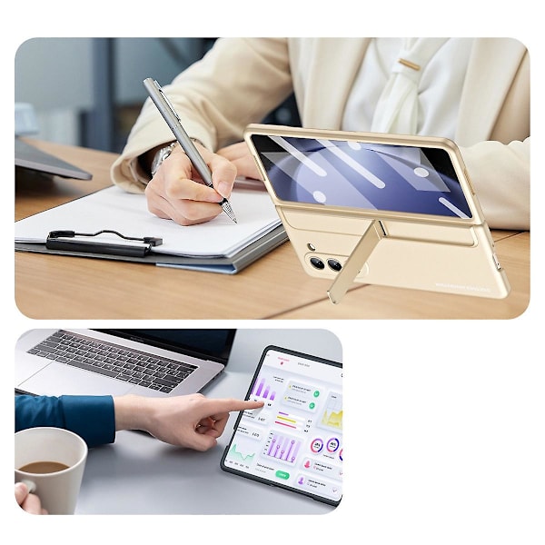 Z Fold 5-deksel, Slankt PC-deksel med innebygd skjermbeskytter for Samsung Galaxy Z Fold 5 med S Pen, avtakbar S Pen-holder og stativ