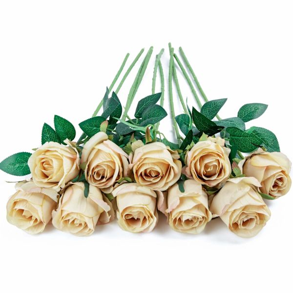 10 stilke kunstige silkeroser (champagne)[mo]