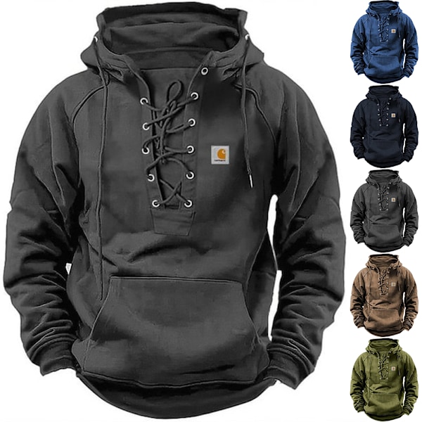 Herremote Casual Stropp Topp Lomme Ensfarget Hette Langermet Topp Grå Grey 2XL