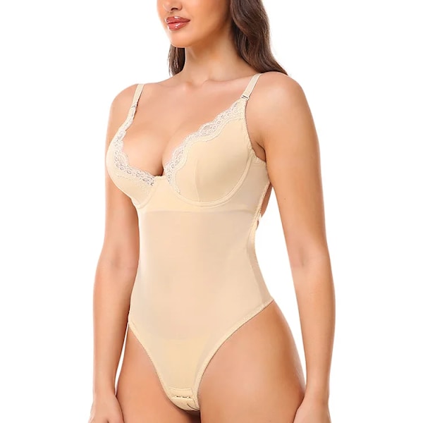 Kvinnor Slimmande Shapewear Kropp Bue Kontroll Trosor Kroppsformare Bröllopsfest Modellering Underkläder Stringtrosa Inbyggd BH Linne Beige M Beige