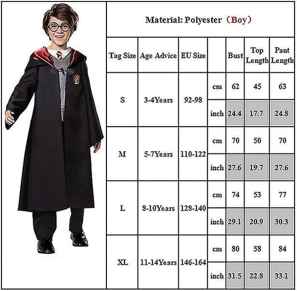 Harry Potter Hermione Granger Gryffindor Rollspelsuniform Kostymset för Barn 3-14 År - Present 3-4 År 3-4 Years BOy