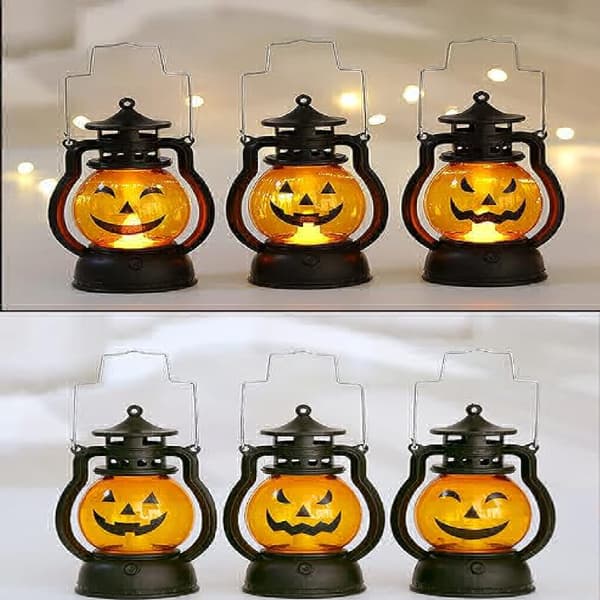 3 stk. mini Halloween græskar lyslygte LED-lys græskar til Halloween dekorationer indendørs og udendørs have græsplæne fest