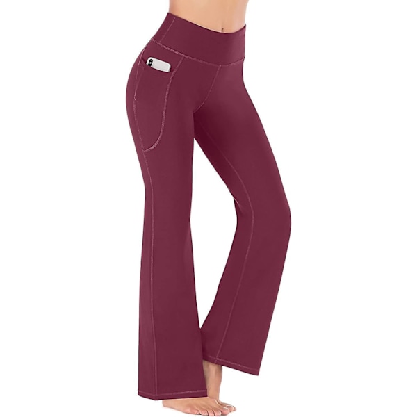 Yogabukser Kompatible Med Kvinner Med Lommer Høy Talje Treningsbukser Kompatible Med Kvinner Bootleg Arbeidsbukser Dressbukser Vinrød Wine Small