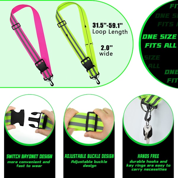 2-pack Högvisibilitets Reflexjacka & Justerbart Bälte för Nattsäkerhet, Cykling, Promenader, Reflexutrustning, Fluorescerande Fluorescent Green+Rose Red