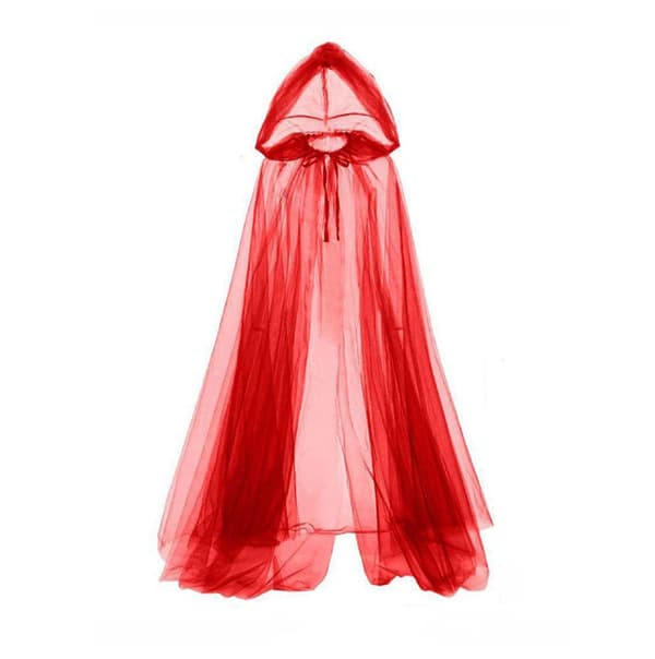 Gotisk hætteklædt lang netkappe i westernstil til Halloween – hekse-cosplay-kappe red 130cm