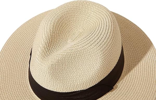 Dame bredskygget strå Panama sammenfoldelig hat med bælte spænde Fedora strand solhat til kvinder Beige