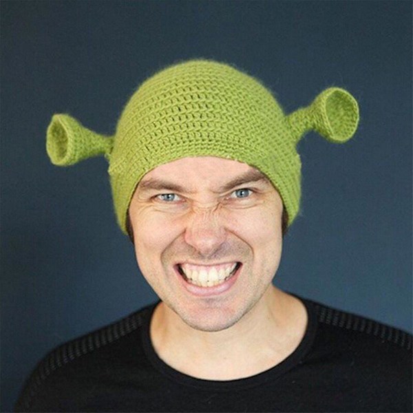 Monster Shrek Vinterstickad Mössa Ny Ull Rolig Hatt Jul