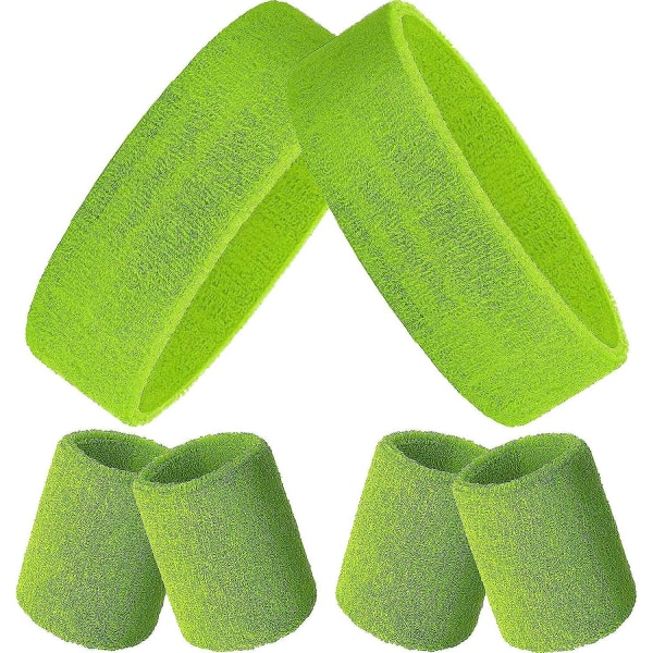 Set med 6 stycken randiga svettband, innehåller 2 stycken sportpannband och 4 stycken armband svettband Set randiga svettband för män och kvinnor Neon Green