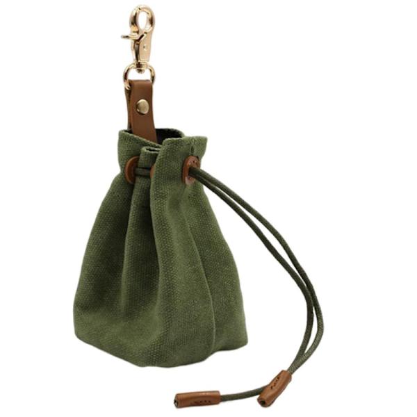Lærreds godbidspose til kæledyr – Bærbar udendørs hunde- og kattefoderpose – Opbevaringspose til kæledyrsfoder Military Green
