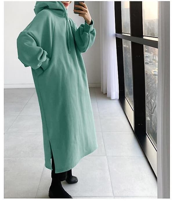 Blød termokjole hættetrøje til kvinder, sweatshirtkjole med hætte, grøn Green XL