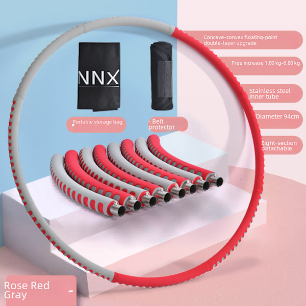 Vår Fitness Voksen Tungt Rustfrit Stål Tofarvet Skum Hula Hoop Aftagelig Seks Sektioner Otte Sektioner Rose Rød+Grå rose red+gray 8 sections