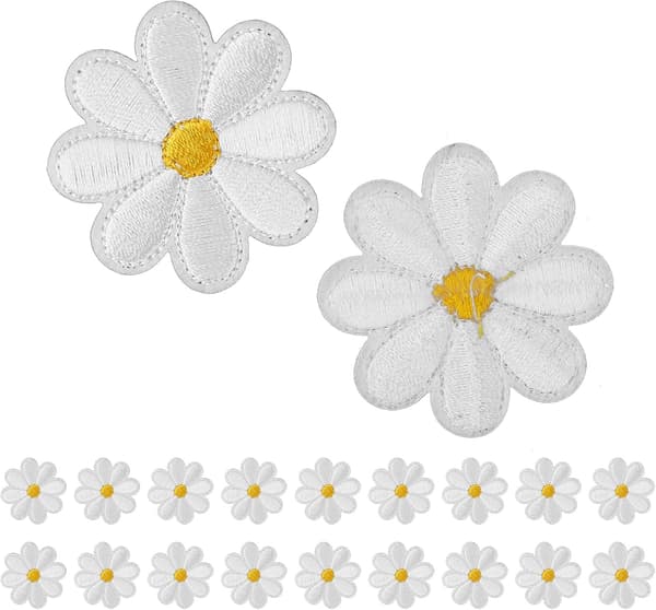20 stk. tusindfryd blomster strygemærker til tøj, broderede mærker