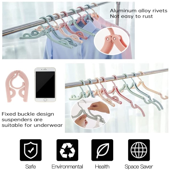Portabla resehängare, 12 hopfällbara plastklädhängare, magiska hopfällbara klädhängare, multifunktionella resetillbehör, 4 färger sjx