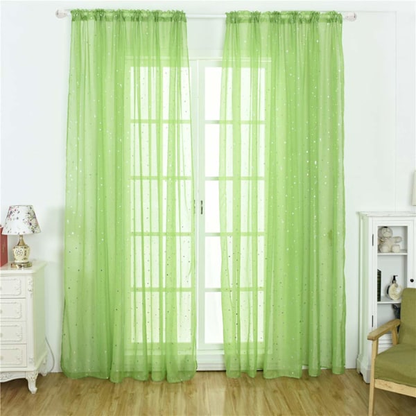 Stjärntyllgardin, transparent stjärngardin för sovrum, glitterstjärna voile gardinpanel, voile nätgardin (100x270CM, grön, 1 gardin) Green