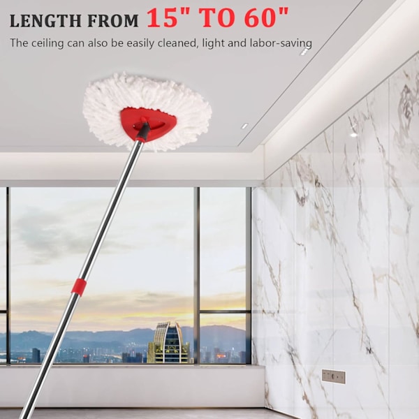 Erstatningshåndtak for mopp Kompatibel med Vileda Spin Mop-tilbehør, 58 tommer langt moppeskaft i rustfritt stål for de fleste moppehoder Justerbar R Red 1x Mop Handle