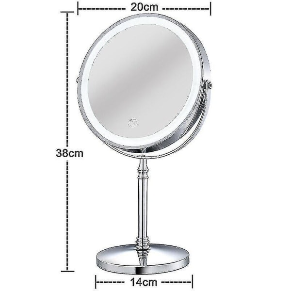 8 tums smink USB laddning 10x spegel Bakgrundsbelyst Justerbar ljus stående kosmetiska speglar (silver)