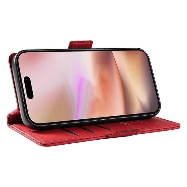 Kompatibel med iPhone 16 Plus Plånboksfodral Läder Telefonfodral - WELLNGS Red