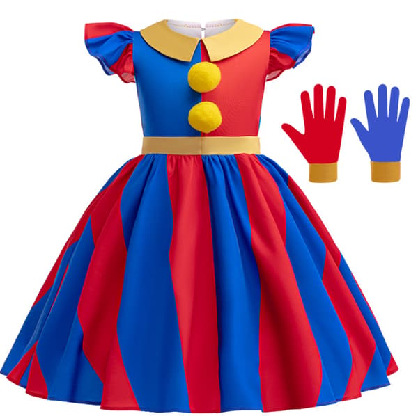 Upea digitaalinen sirkustyttöjen cosplay-mekko käsineillä 150cm