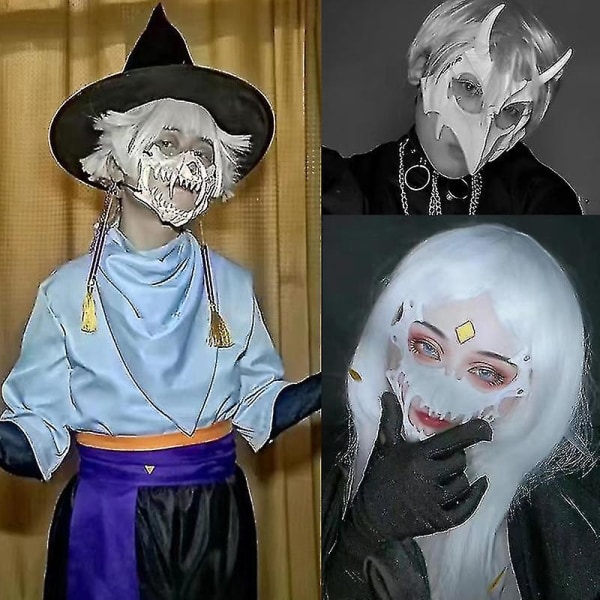 Japansk Maske til Voksne - Harpiks Halvmaske Hvid Kranium Gysende Horrormasker - Cosplay Kostumefest Halloween Dekorativ Rollespil