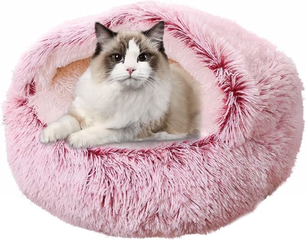 Katteseng - Hule kattekurv 40cm - beroligende og angstdæmpende - til små hunde/katte - munk - Pink