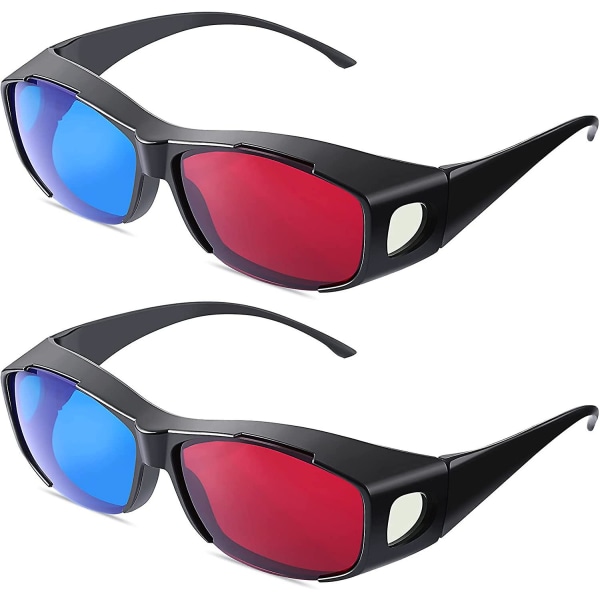 2 stycken 3d-filmspelsglasögon 3d rödblå glasögon 3d-stilsglasögon för 3d-filmspel, 3d-glasögon, lätt enkel design (svart)