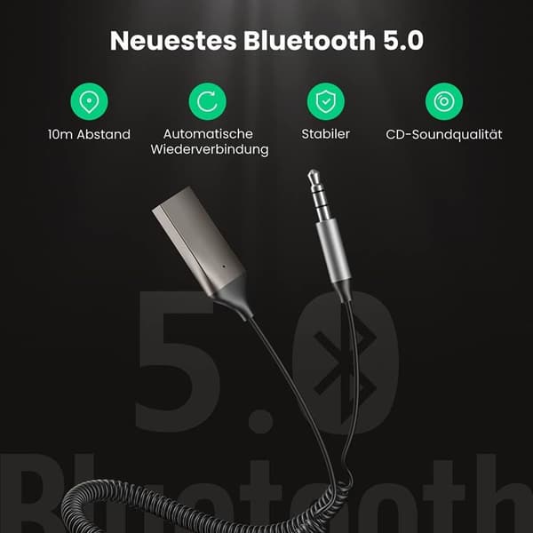 Bluetooth-sovitin auton aux-liitäntään, auton USB Bluetooth -vastaanotin Bluetooth 5.0 KLB:llä