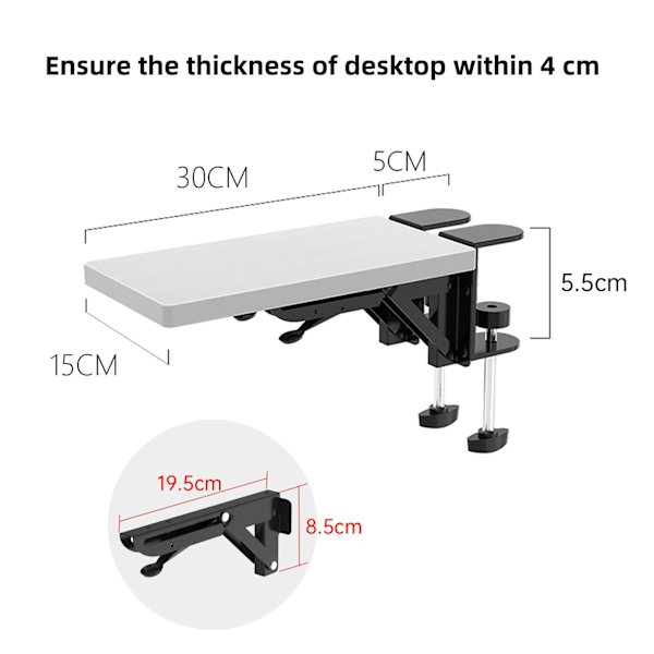 Ergonomisk skrivebordsforlenger, 11,8\"x5,9\" stansfri (hvit)