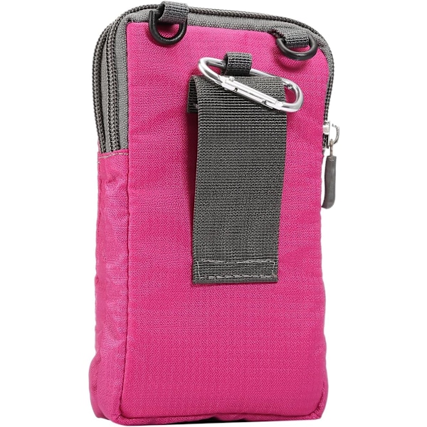 Puhelinvyö, Ristiin asetettava puhelinlaukku, Ulkoilun matkan nylon olkalaukku, vyölenkillä ja karabiinilla, Ruusunpunainen 9*16.5*3.0CM rose Red