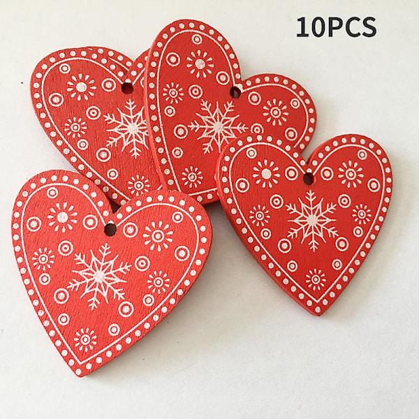 10 st/paket DIY Julgranshängande Smycken Träprydnader Hantverk Hem 2024 Nyårsfest Dekoration Tillbehör B-Red-Complex-10PCS 5CM