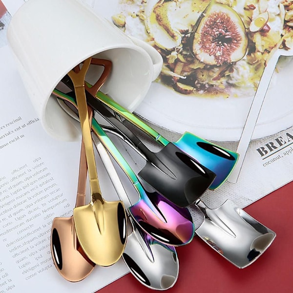 5 stk. Kaffeske Spade Teske SVARTSPETTSED - på lager Sort Black Pointed-Pointed