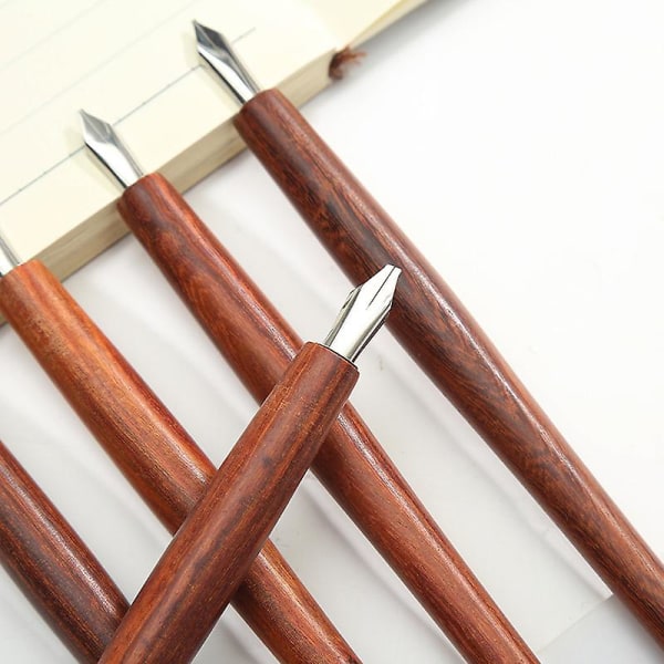 Set av kalligrafipennor innehåller träpenna, antik mässingshållare, 5 stycken Black Platform tip