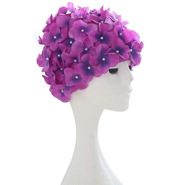 Badehette - Håndlagde blomstrete badehetter for voksne, basseng strand badehette purple