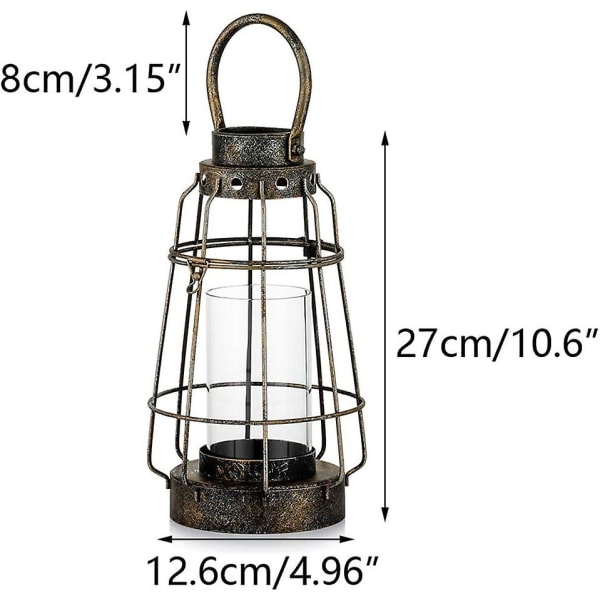 Vintage ljuslyktor, rustik bärbar pelarljushållare med glas (smide)