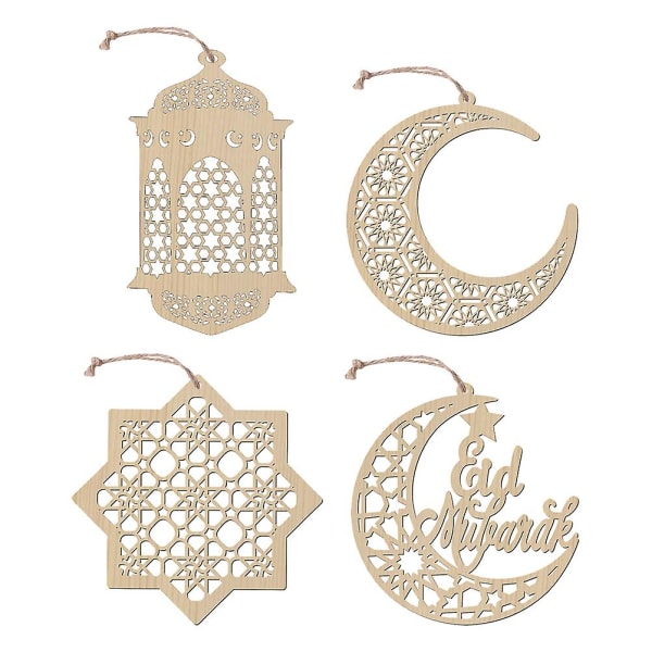 4st trä islamisk dekoration Eid Al-fitr träflis dekorativt hänge (4 stilar) M