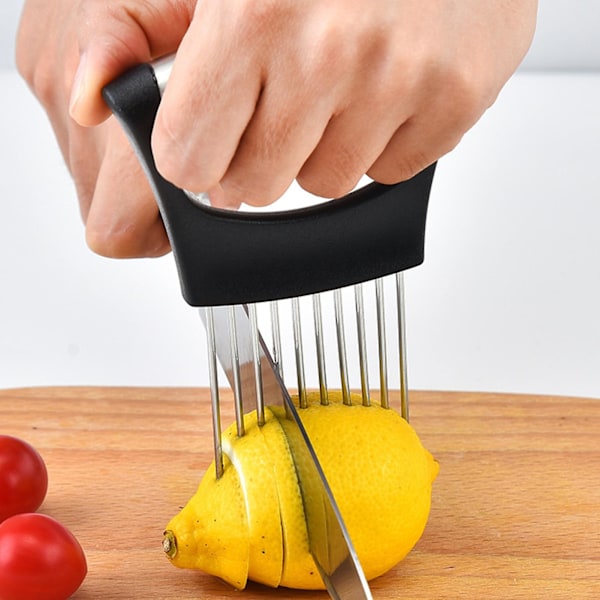 2 stk Rustfrit Stål Løgskærer med 10 Knive Grøntsagsskärare Citronskärare Køkkenhakker Værktøj til Løg Kartoffel Tomat Skridsikker Håndtag