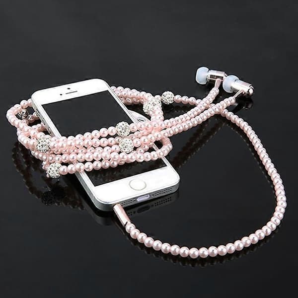 Modehalskæde med imiterede perler til kvinder Headset Line Universal Kablet Stereo Headset Black