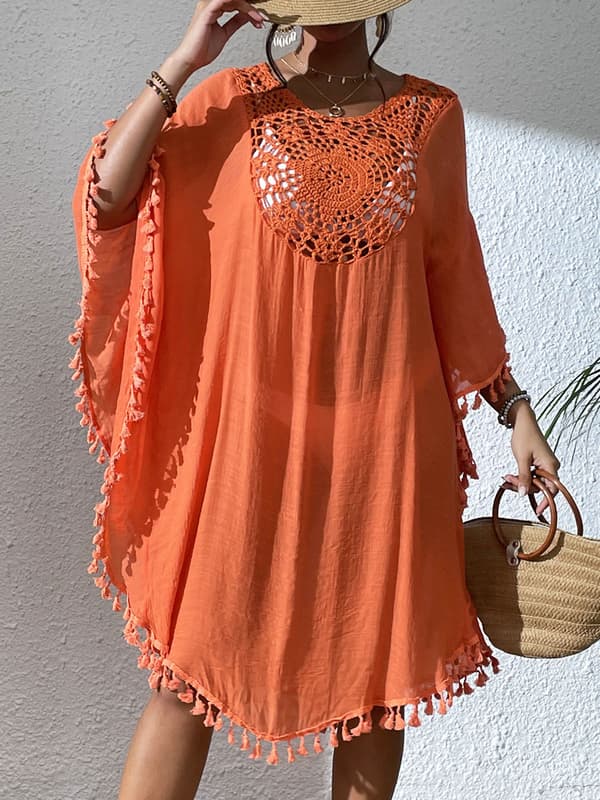 Strandtunika til kvinder, hæklet blonde tunika orange