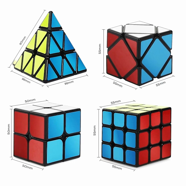 Hurtigkube-sett, Magisk kubepakke 2x2 3x3 Pyramide og Skewb kube-sett (4-pakning) YY