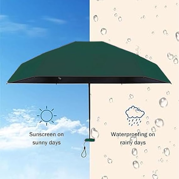 Resevärde, Mini Resevärde Vikbart Solparasoll Vindtåligt Regnskydd Stark Lätt Små Kompakt Kvinnor Parasoller Anti-UV Dark green