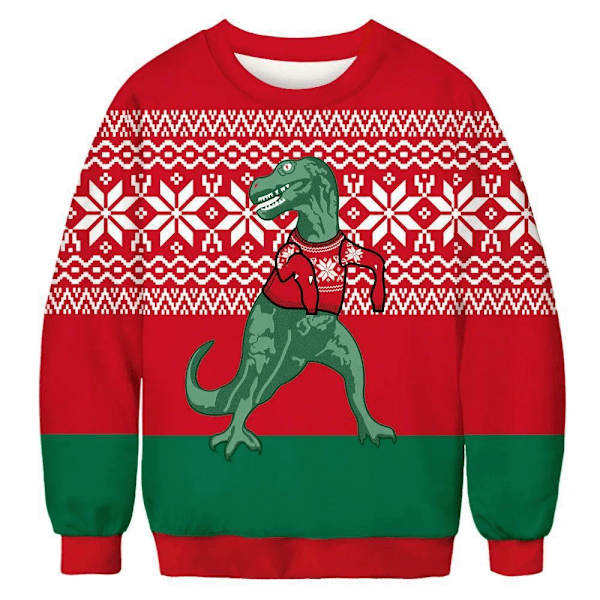 Vihreä Dinosaur Ugly Christmas -neulepusero Miesten 3D-neulepusero 4XL Green Dinosaur